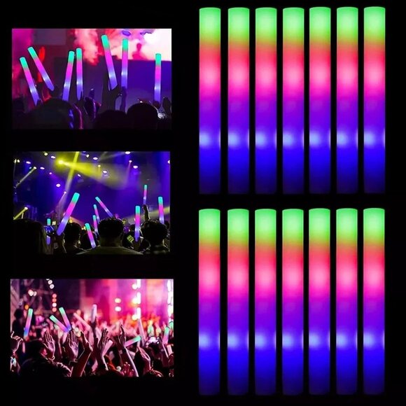 100pk 19" Multicolor LED Glow Sticks-Light Up Foam Batons 3 Modes Sports/Concert - Picture 1 of 7